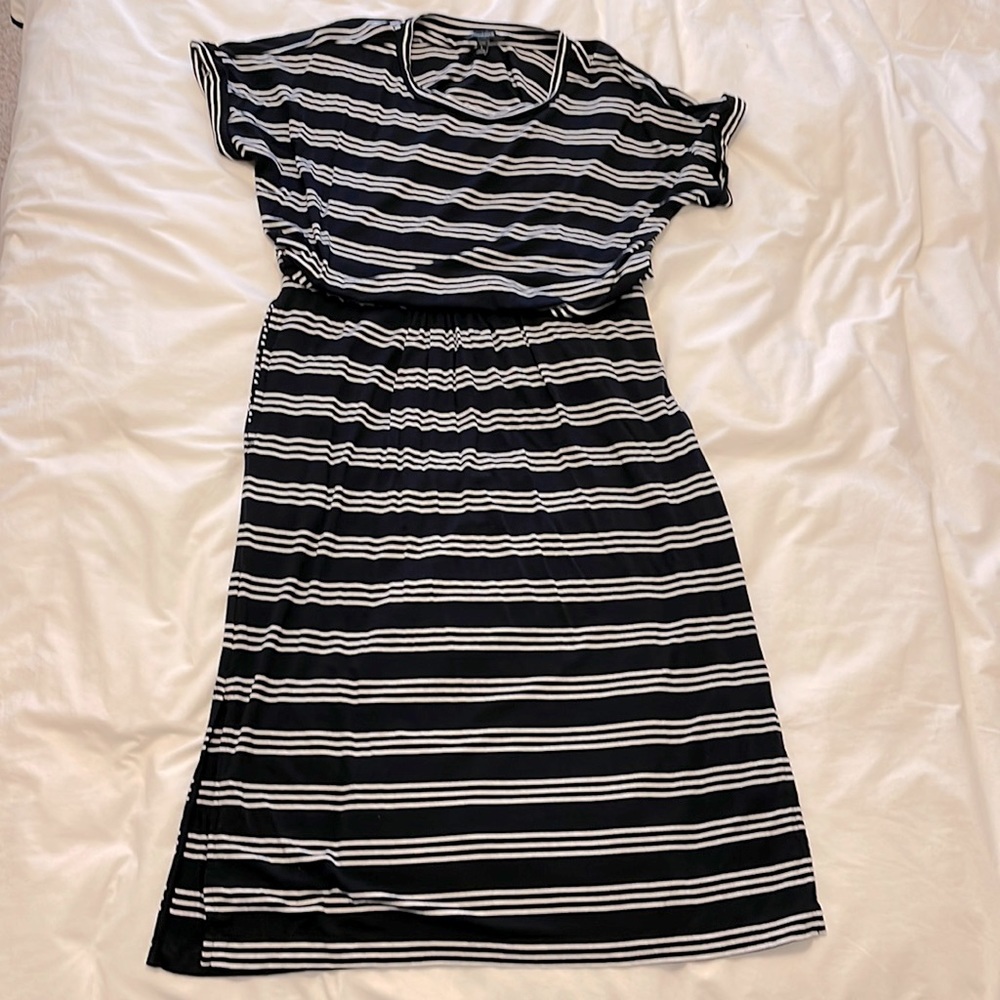 Banana Republic- Black with white stripe knit Banana Republic maxi length dress